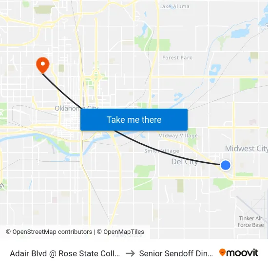 Adair Blvd @ Rose State College to Senior Sendoff Dinner map