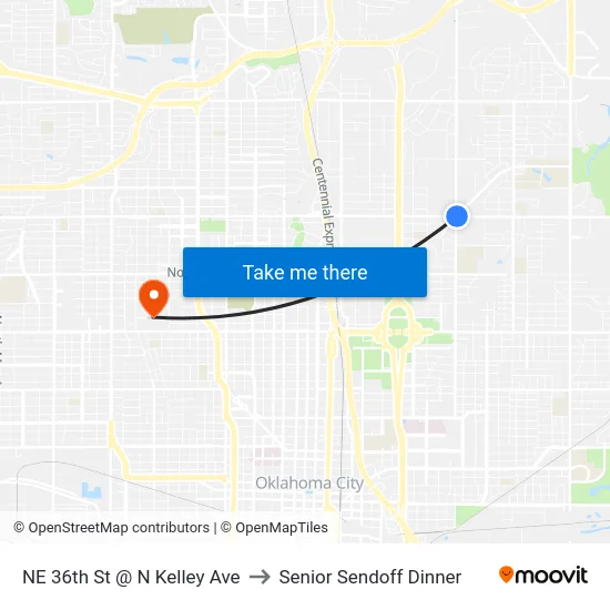 NE 36th St @ N Kelley Ave to Senior Sendoff Dinner map