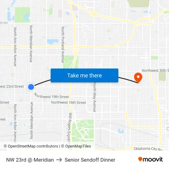 NW 23rd @ Meridian to Senior Sendoff Dinner map