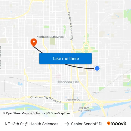 NE 13th St @ Health Sciences Center to Senior Sendoff Dinner map