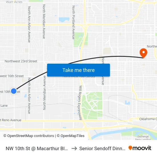 NW 10th St @ Macarthur Blvd to Senior Sendoff Dinner map