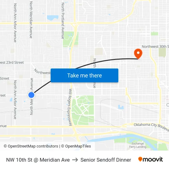 NW 10th St @ Meridian Ave to Senior Sendoff Dinner map
