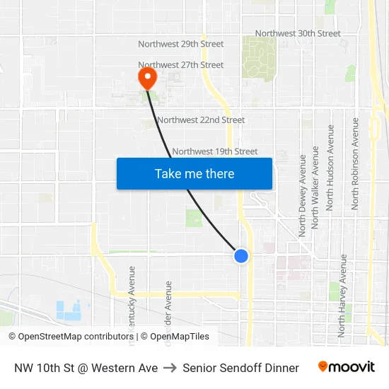NW 10th St @ Western Ave to Senior Sendoff Dinner map