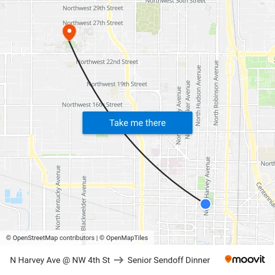 N Harvey Ave @ NW 4th St to Senior Sendoff Dinner map