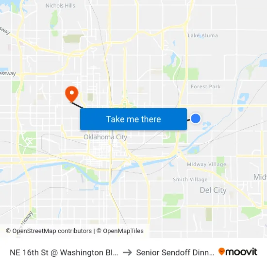 NE 16th St @ Washington Blvd to Senior Sendoff Dinner map