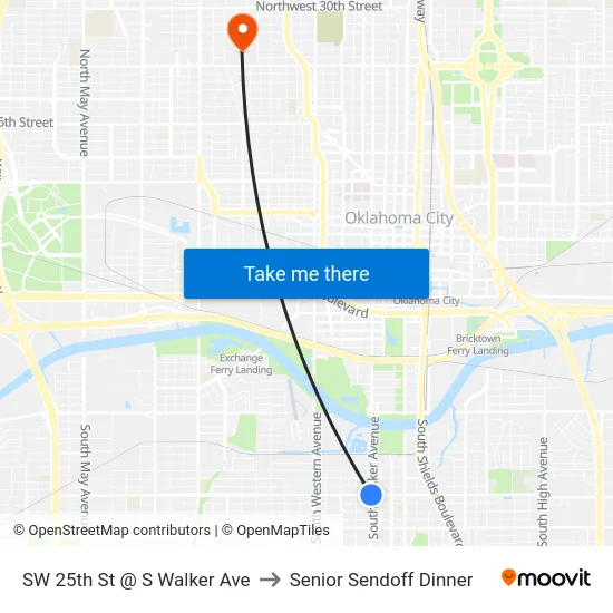 SW 25th St @ S Walker Ave to Senior Sendoff Dinner map
