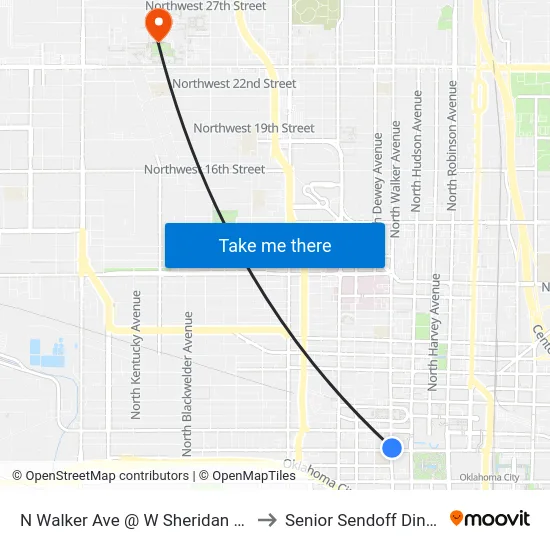 N Walker Ave @ W Sheridan Ave to Senior Sendoff Dinner map