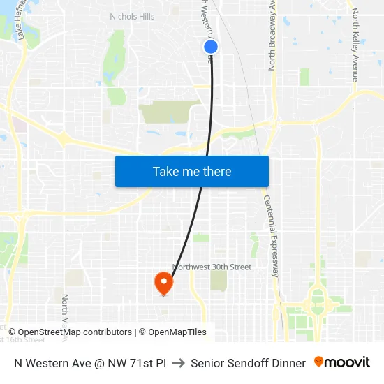 N Western Ave @ NW 71st Pl to Senior Sendoff Dinner map