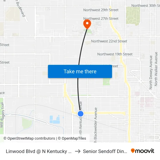 Linwood Blvd @ N Kentucky Ave to Senior Sendoff Dinner map