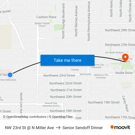 NW 23rd St @ N Miller Ave to Senior Sendoff Dinner map