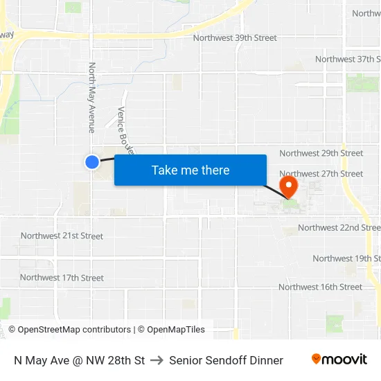 N May Ave @ NW 28th St to Senior Sendoff Dinner map