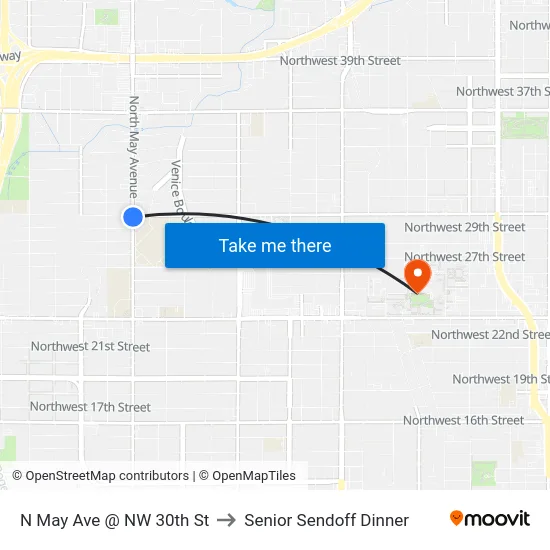 N May Ave @ NW 30th St to Senior Sendoff Dinner map