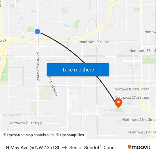 N May Ave @ NW 43rd St to Senior Sendoff Dinner map