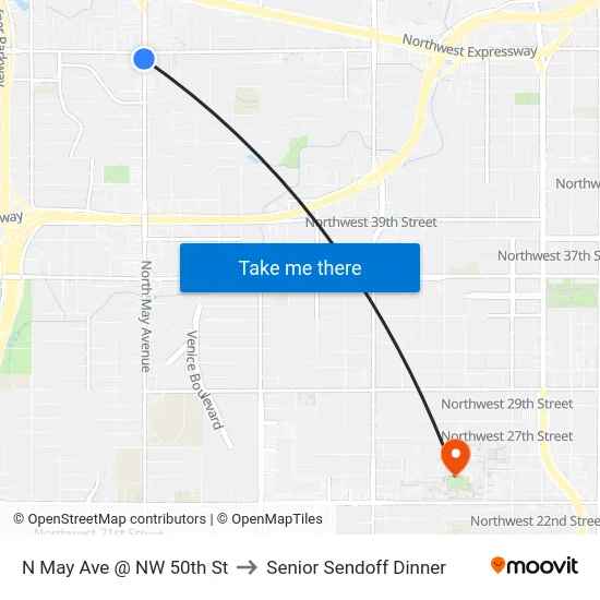 N May Ave @ NW 50th St to Senior Sendoff Dinner map