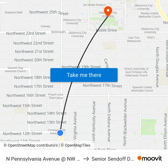 N Pennsylvania Avenue @ NW 12th St to Senior Sendoff Dinner map