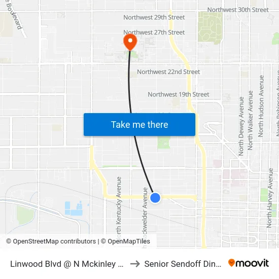 Linwood Blvd @ N Mckinley Ave to Senior Sendoff Dinner map