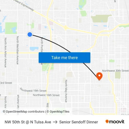 NW 50th St @ N Tulsa Ave to Senior Sendoff Dinner map
