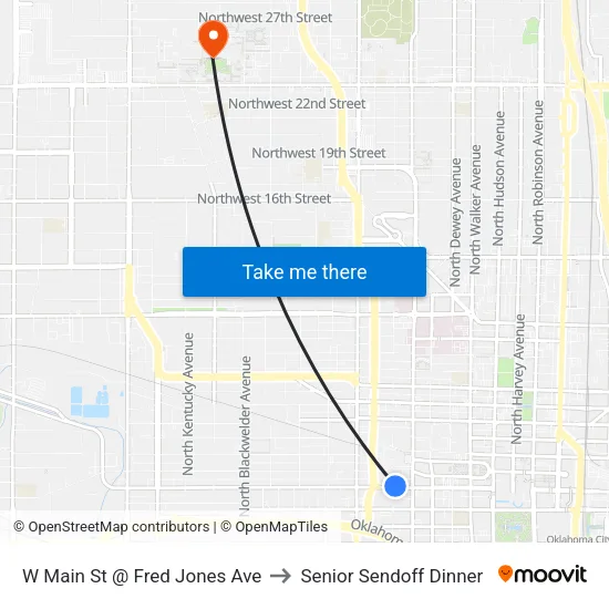 W Main St @ Fred Jones Ave to Senior Sendoff Dinner map