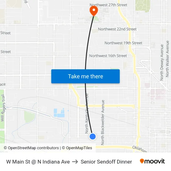 W Main St @ N Indiana Ave to Senior Sendoff Dinner map