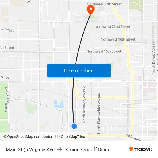 Main St @ Virginia Ave to Senior Sendoff Dinner map