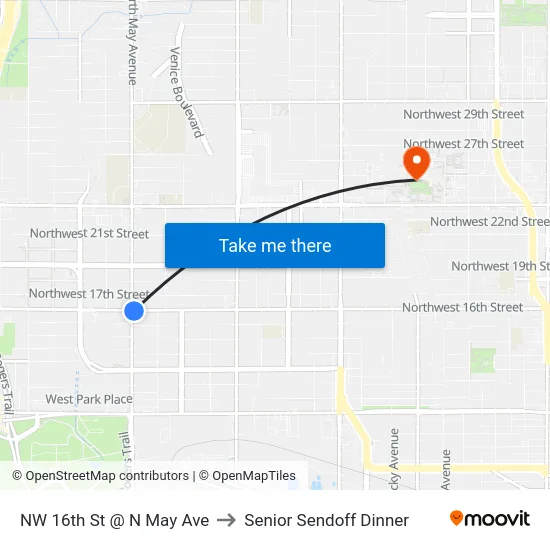 NW 16th St @ N May Ave to Senior Sendoff Dinner map
