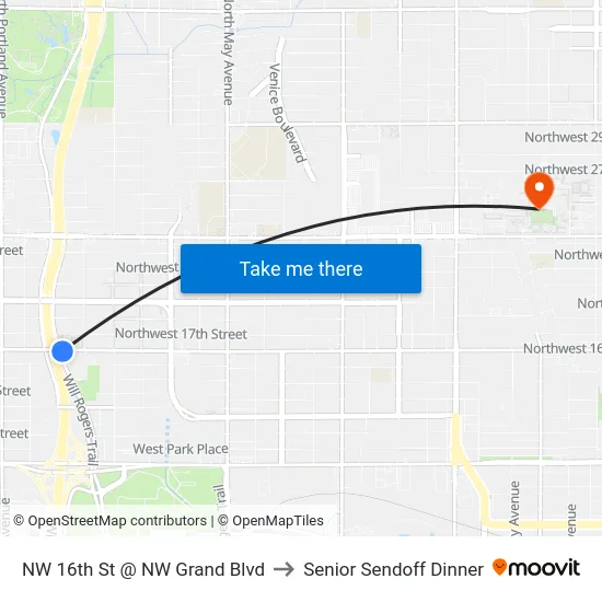 NW 16th St @ NW Grand Blvd to Senior Sendoff Dinner map