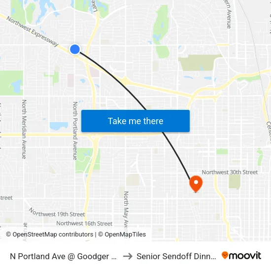 N Portland Ave @ Goodger Dr to Senior Sendoff Dinner map