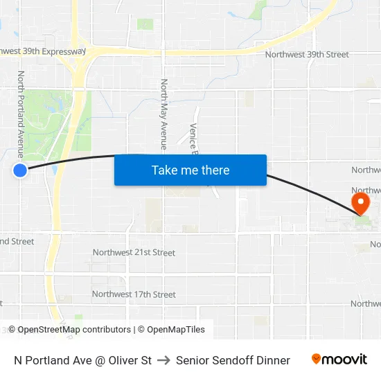 N Portland Ave @ Oliver St to Senior Sendoff Dinner map