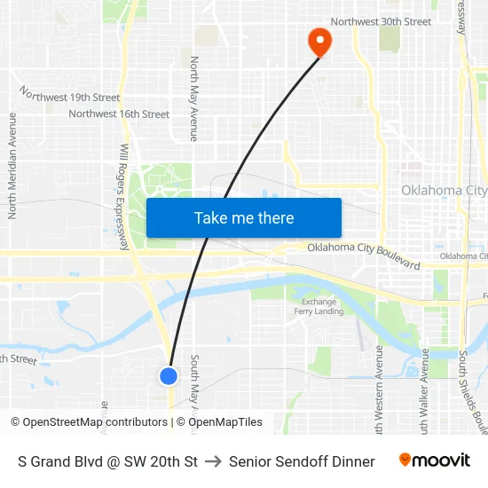 S Grand Blvd @ SW 20th St to Senior Sendoff Dinner map