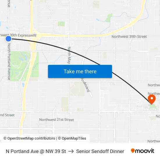 N Portland Ave @ NW 39 St to Senior Sendoff Dinner map