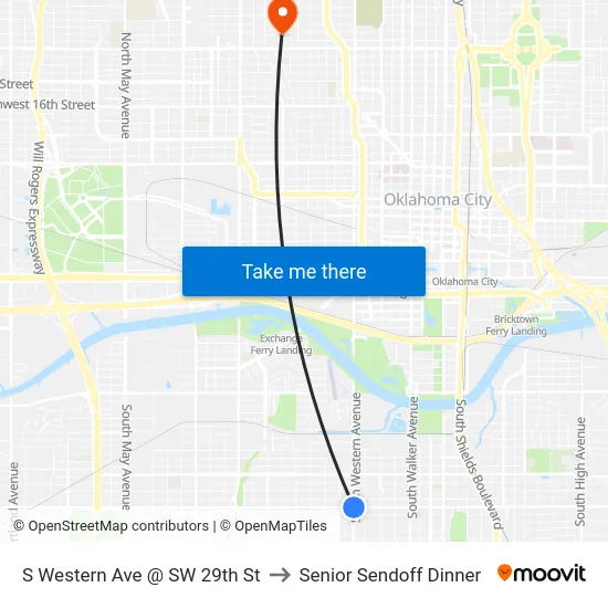 S Western Ave @ SW 29th St to Senior Sendoff Dinner map