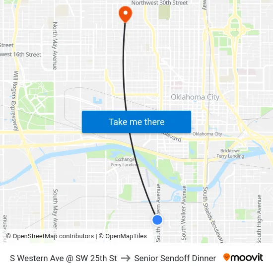 S Western Ave @ SW 25th St to Senior Sendoff Dinner map