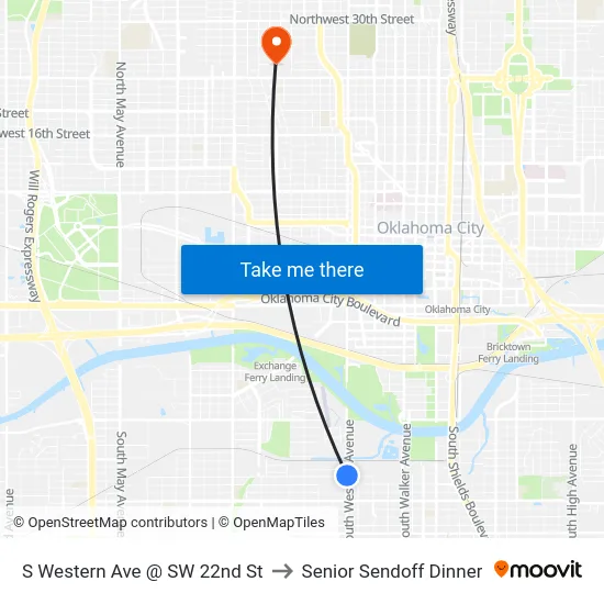 S Western Ave @ SW 22nd St to Senior Sendoff Dinner map