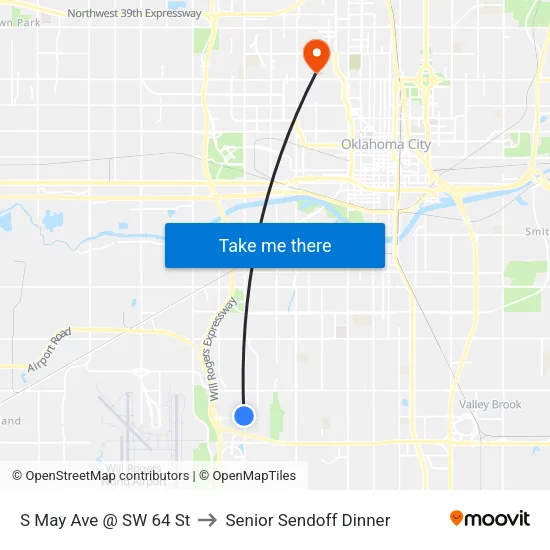 S May Ave @ SW 64 St to Senior Sendoff Dinner map