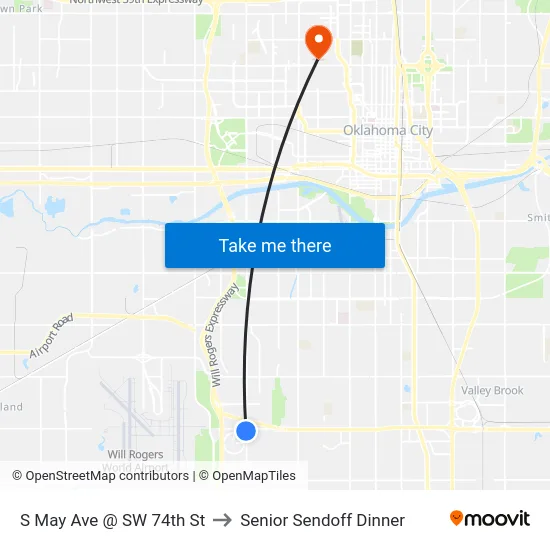 S May Ave @ SW 74th St to Senior Sendoff Dinner map