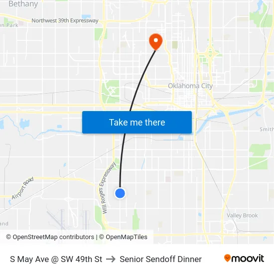 S May Ave @ SW 49th St to Senior Sendoff Dinner map