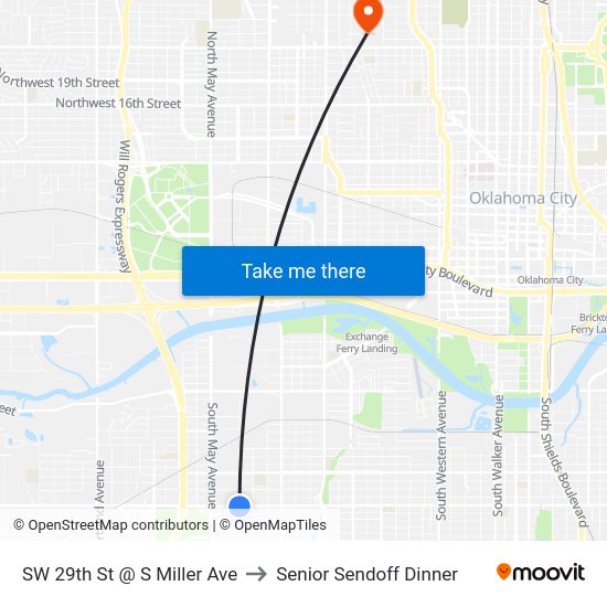 SW 29th St @ S Miller Ave to Senior Sendoff Dinner map