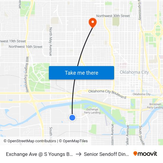 Exchange Ave @ S Youngs Blvd to Senior Sendoff Dinner map