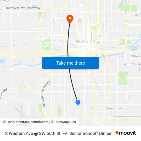S Western Ave @ SW 56th St to Senior Sendoff Dinner map