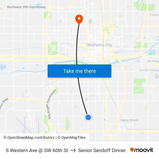 S Western Ave @ SW 60th St to Senior Sendoff Dinner map