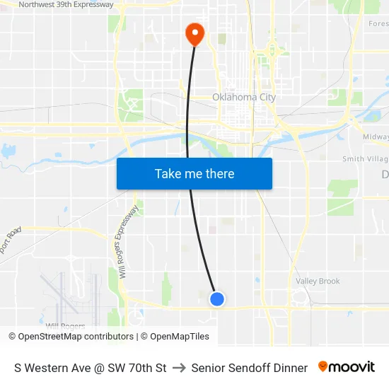 S Western Ave @ SW 70th St to Senior Sendoff Dinner map