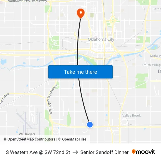 S Western Ave @ SW 72nd St to Senior Sendoff Dinner map