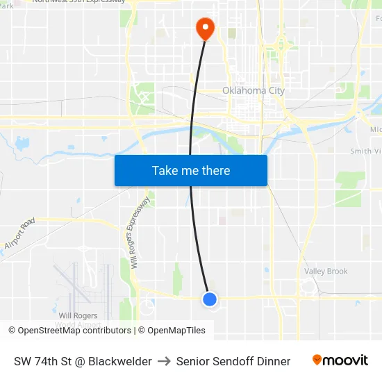 SW 74th St @ Blackwelder to Senior Sendoff Dinner map