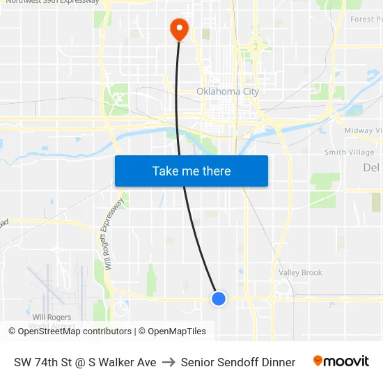 SW 74th St @ S Walker Ave to Senior Sendoff Dinner map