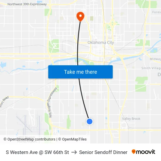 S Western Ave @ SW 66th St to Senior Sendoff Dinner map