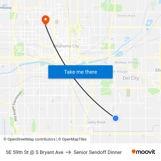 SE 59th St @ S Bryant Ave to Senior Sendoff Dinner map
