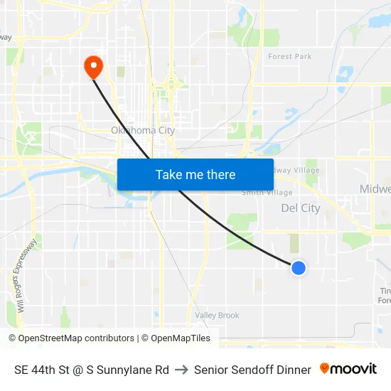 SE 44th St @ S Sunnylane Rd to Senior Sendoff Dinner map
