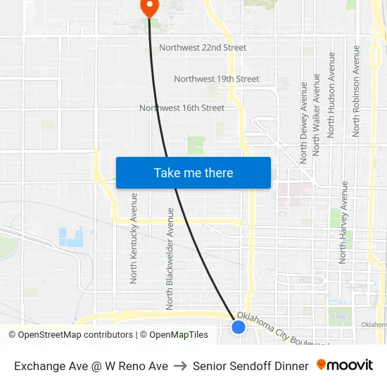 Exchange Ave @ W Reno Ave to Senior Sendoff Dinner map