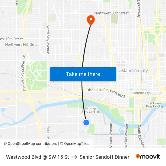 Westwood Blvd @ SW 15 St to Senior Sendoff Dinner map