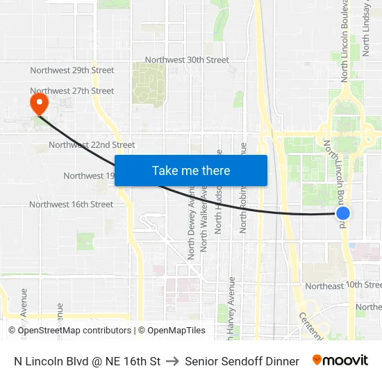 N Lincoln Blvd @ NE 16th St to Senior Sendoff Dinner map